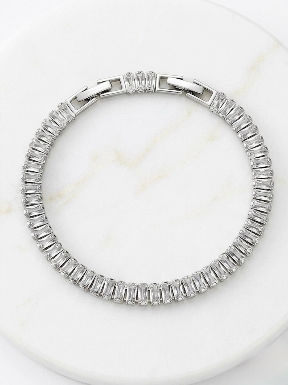 Silver Baguette Tennis Bracelet | Platinum Plated Hypoallergenic & Tarnish-Free